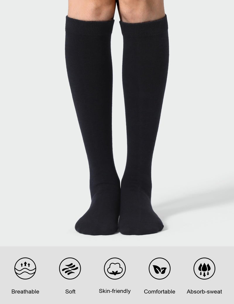 Joulli Women's Knee High Athletic Socks Stripe Calf Tube Boot Outdoor Sport Socks 3 Pairs, Black - Image 2